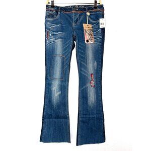 NWT Vanilla Star Slim Flare Embroidered Raw Hem Jeans Size 7